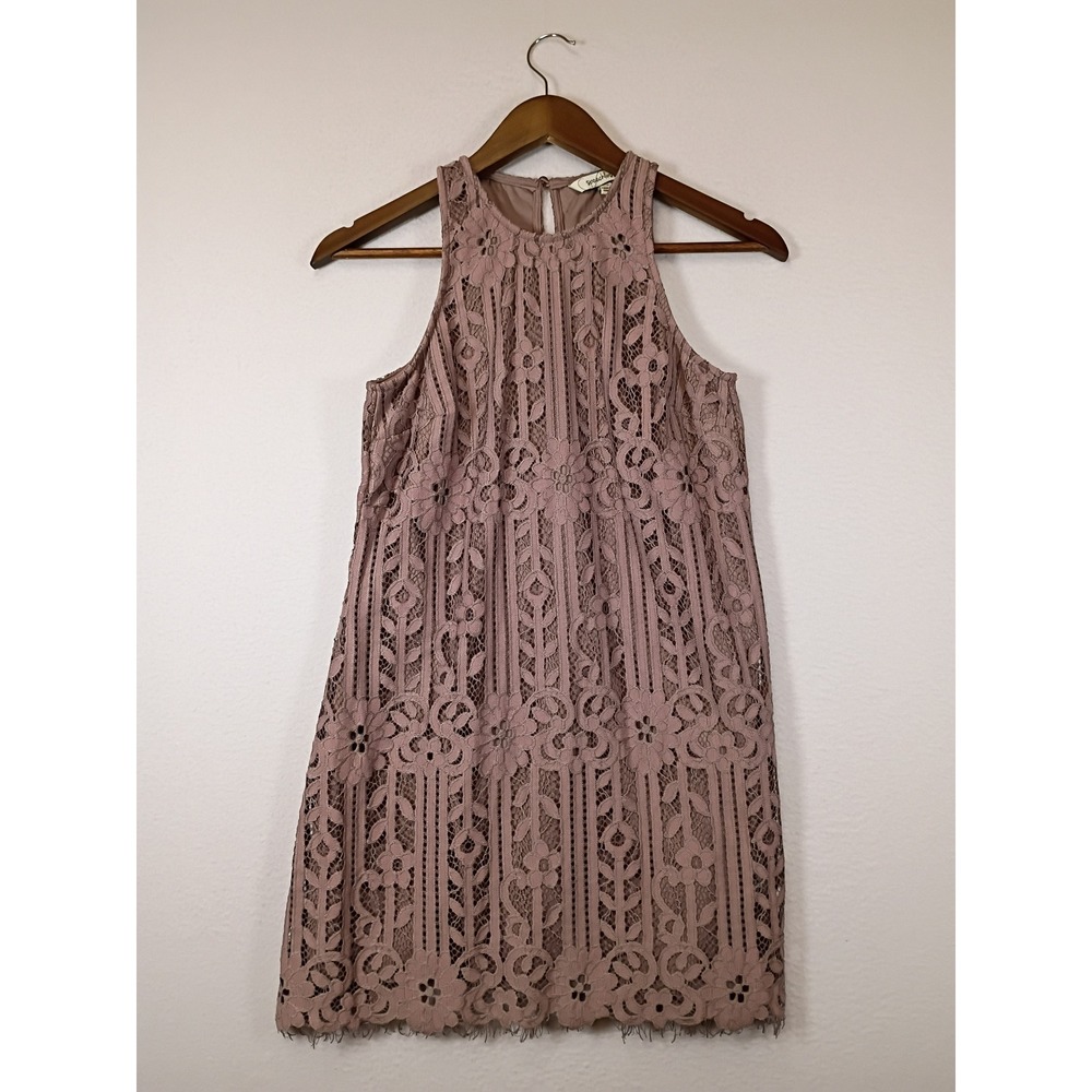 Boho Romantic Speechless Women XS Mauve Floral Lace High Neck Shift Dress